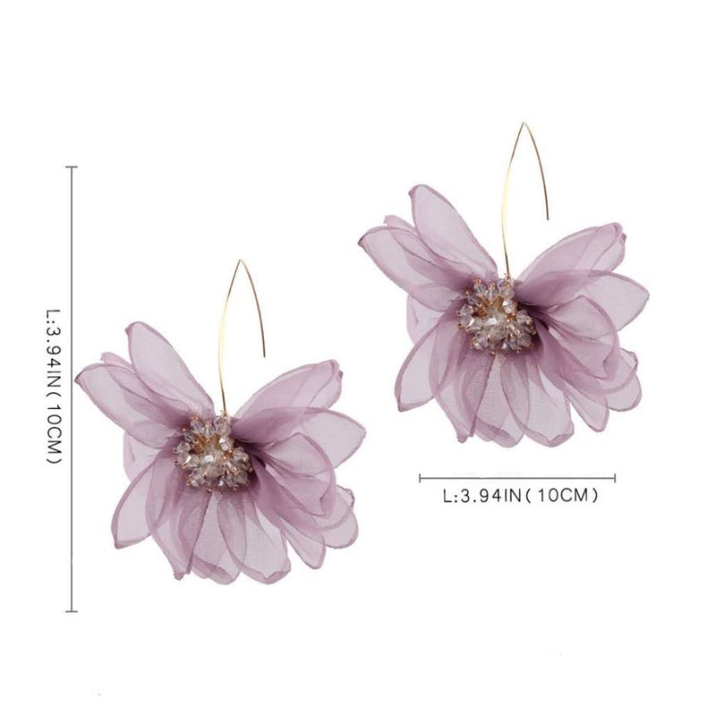 YERTTER Women Big Petal Drop Large Earrings Big Flowers Dangle Earrings with Chiffon Floral Tassel for Vacation Wedding (Ivory) - Image 5